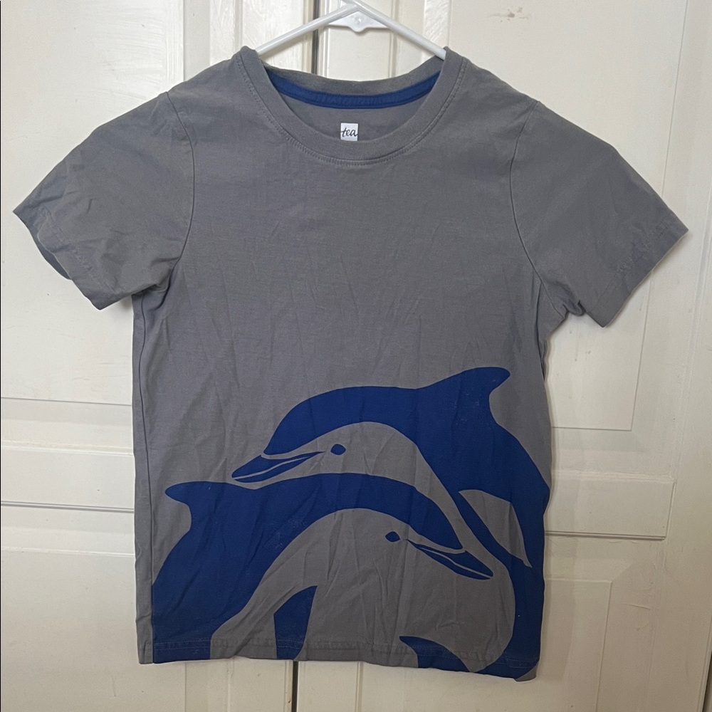 Tea Collection Gray Tee with Blue Dolphin Graphic
